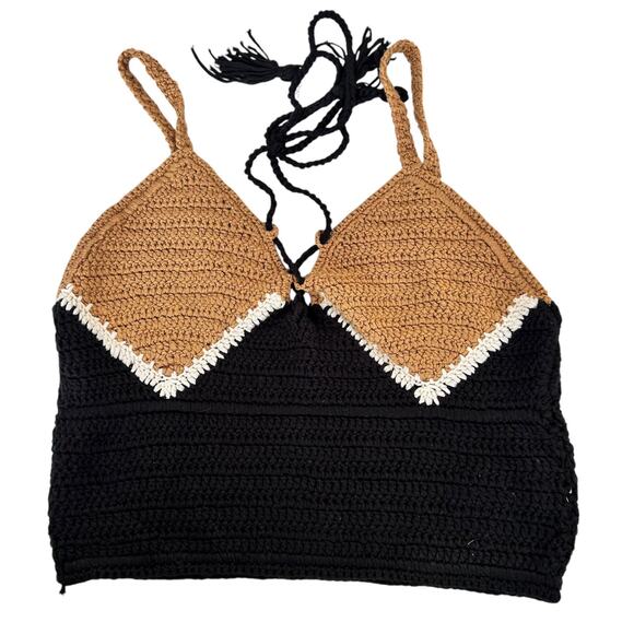 Forever 21 Black Gray Crochet Tank Top Sz S - Picture 1 of 4